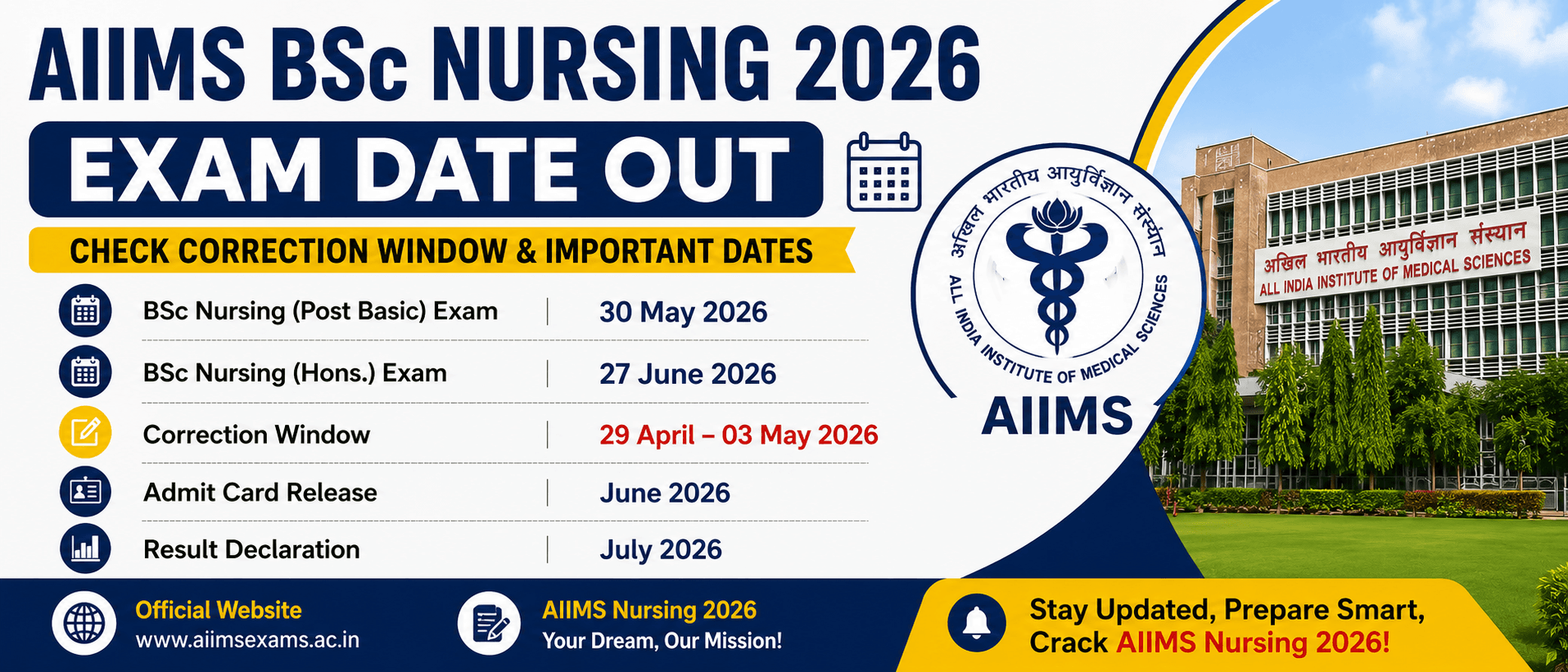 AIIMS B.Sc Nursing 2026 Exam Date Out – Check Correction Window & Important Dates