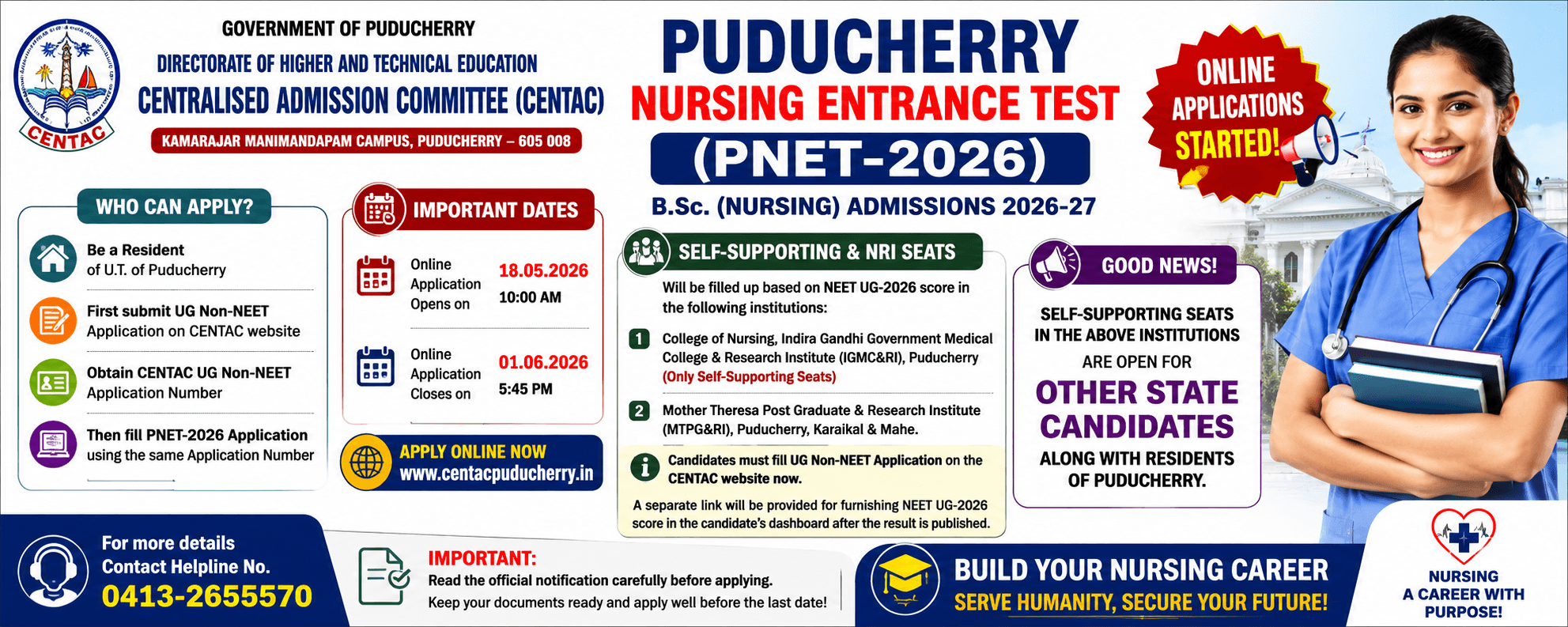 Puducherry Nursing Entrance Test (PNET-2026) Registration Started – Complete Details
